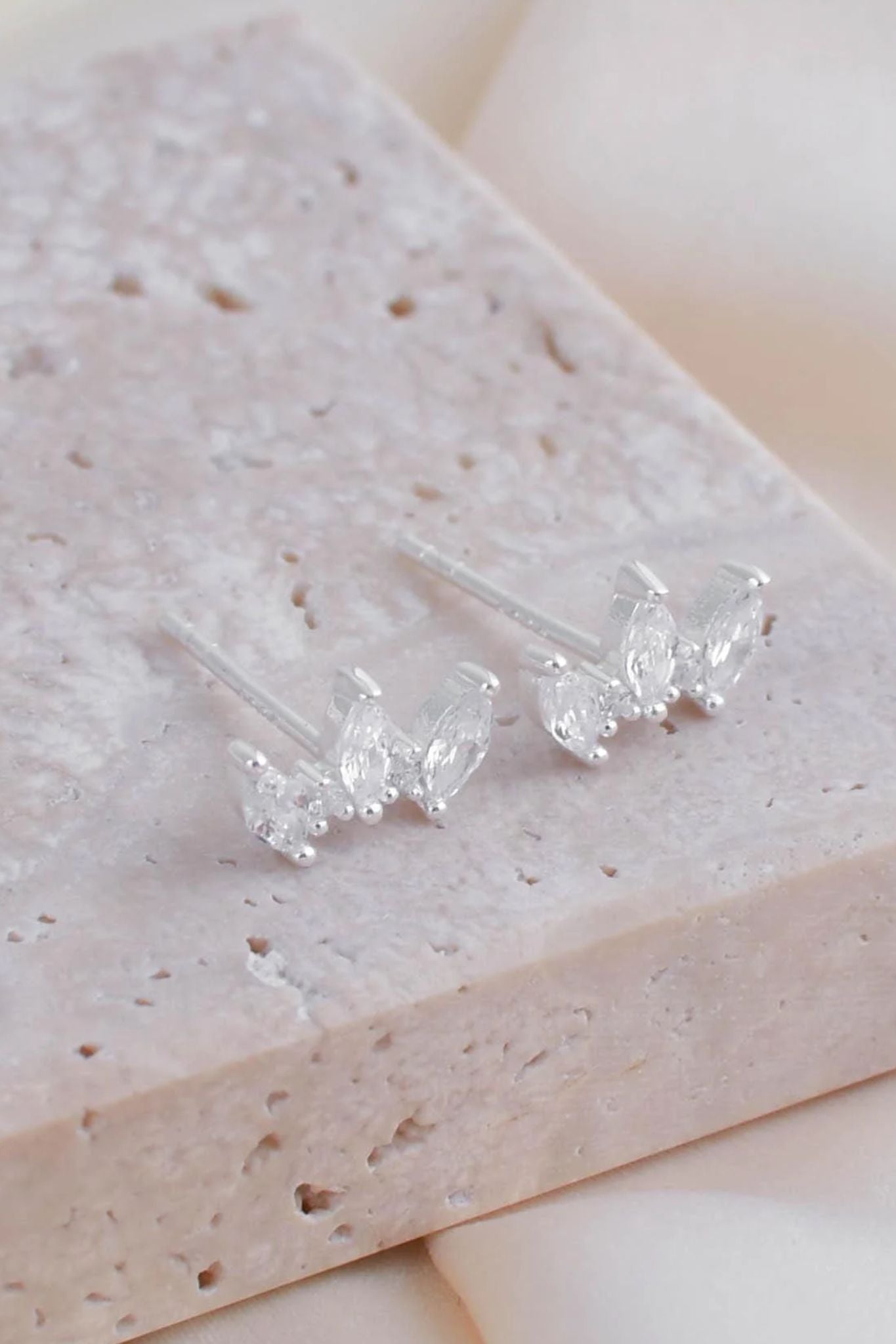 Silver Sterling Silver CZ Leaf Studs, Image 1 of 3
