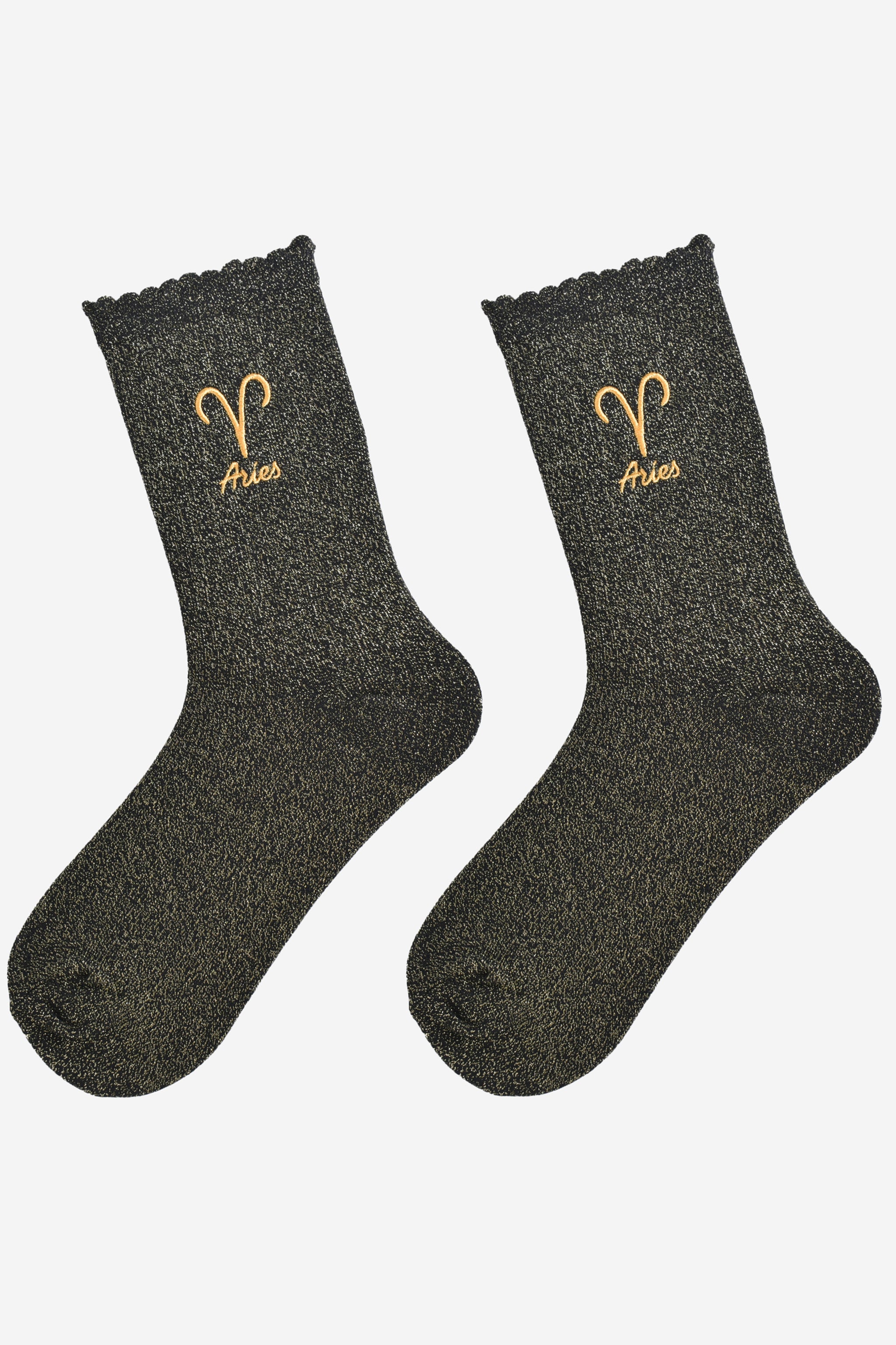 Black Embroiderd Aries Zodiac Glitter Socks, Image 2 of 3