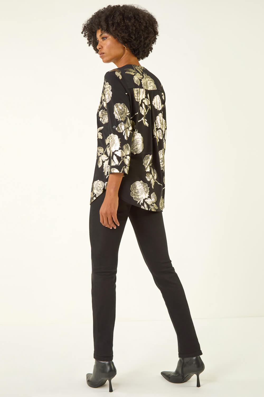 Gold Floral Foil Print Shirt, Image 4 of 5