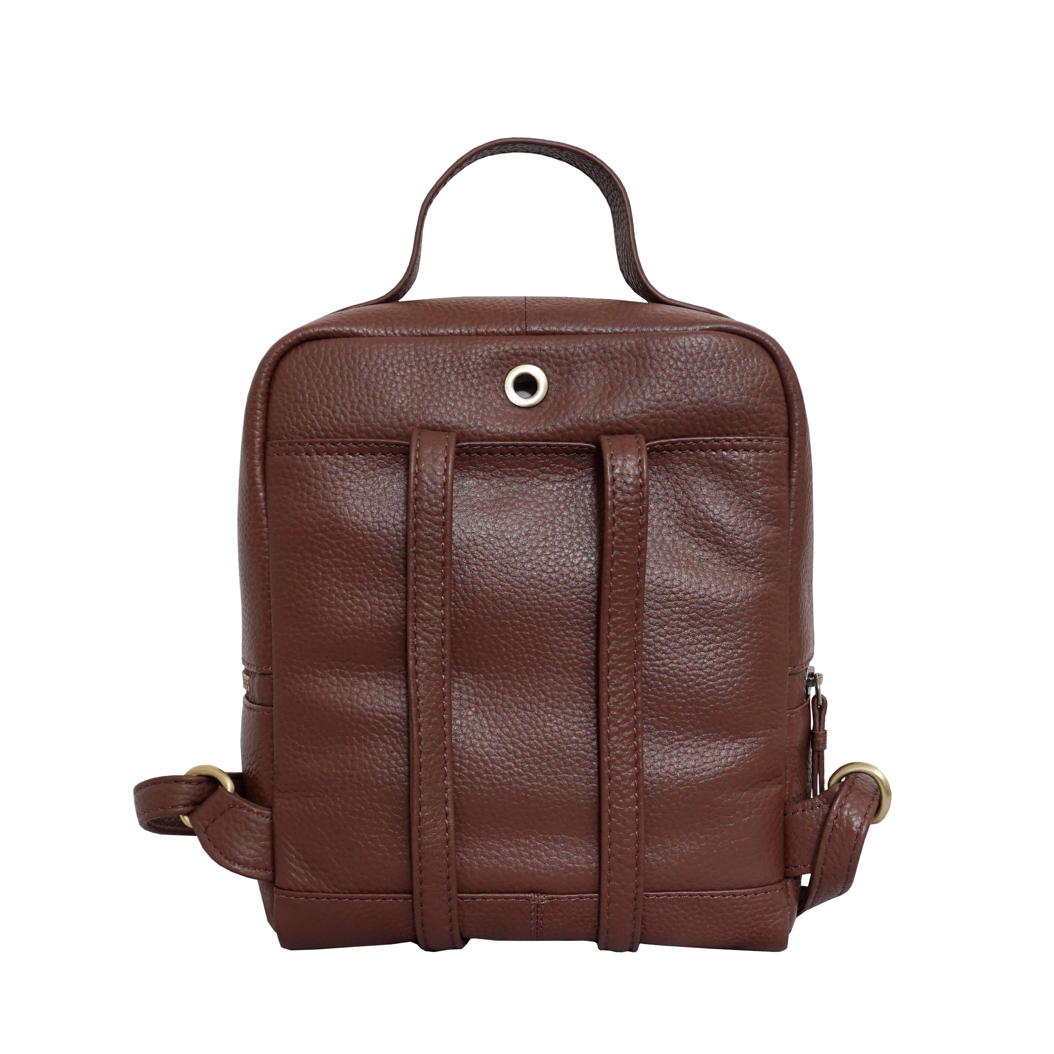 Tan Assots London Tan 'ELLA' Pebble Grain Mini Real Leather Backpack for Women, Image 3 of 5