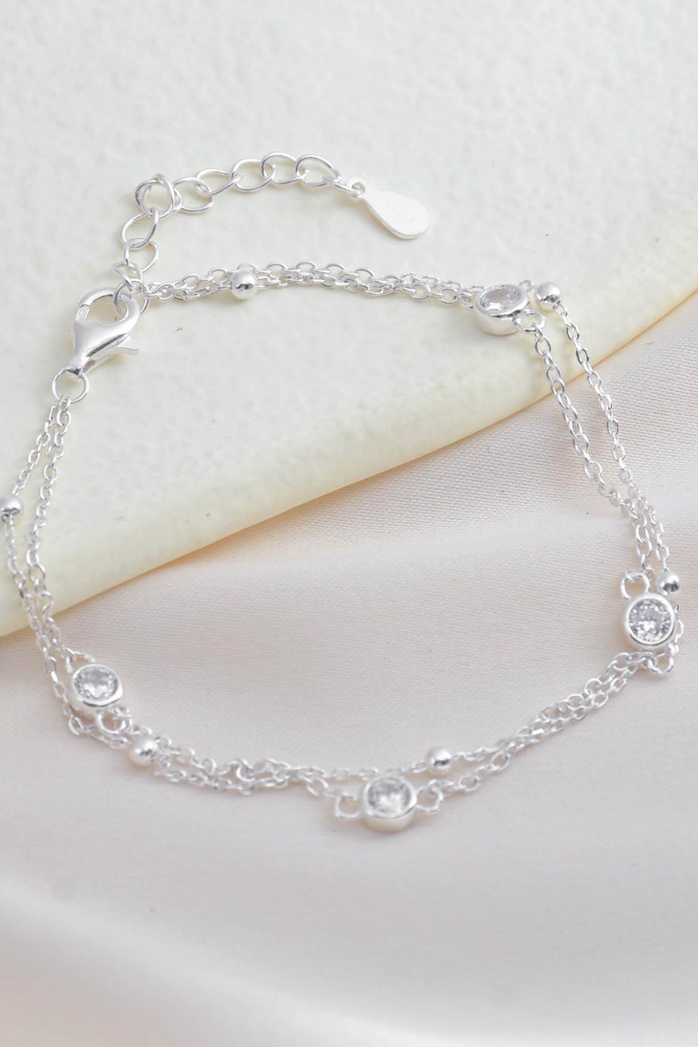 Metallic Sterling Silver Round Cz Charm Bracelet