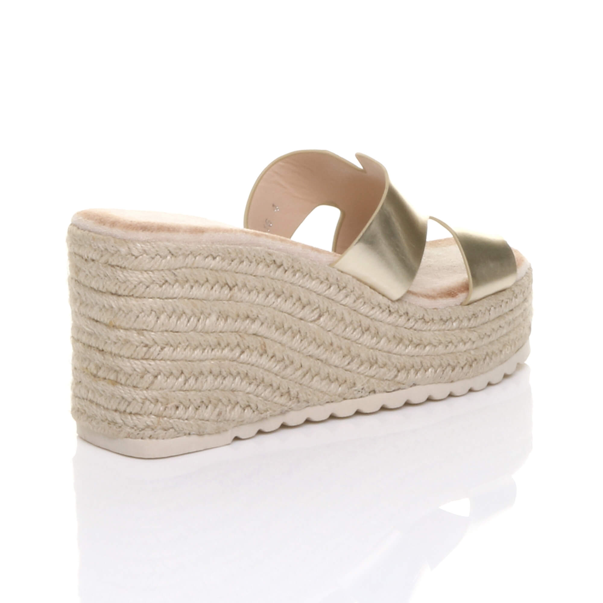 Gold AJVANI Gold High Wedge Platform Mule Sandals Espadrilles, Image 4 of 4