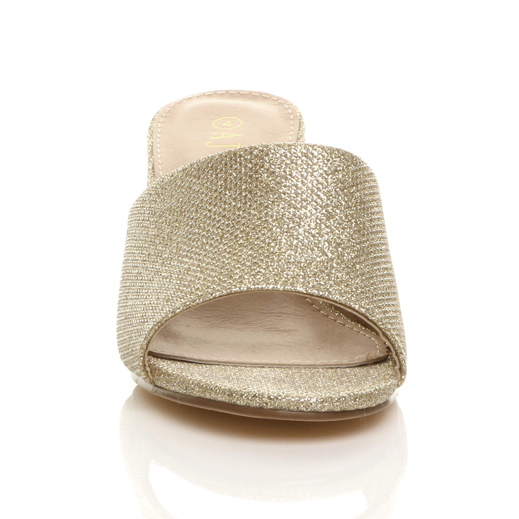 Gold AJVANI Gold Mid Block Heel Peep Toe Mules Sandals, Image 6 of 6