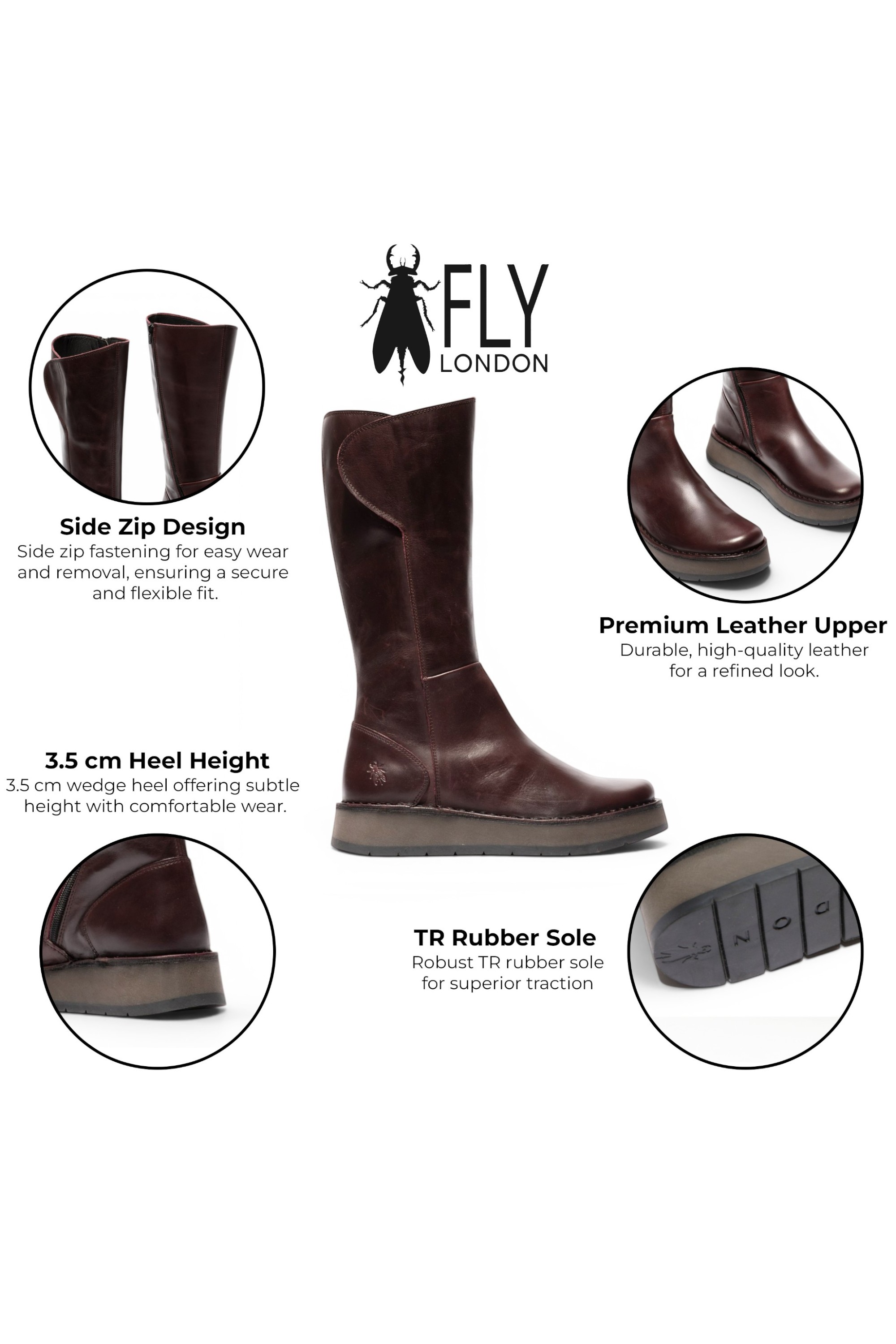 Wine Womens Leather High Long Boots-RHEA042, Image 3 of 5