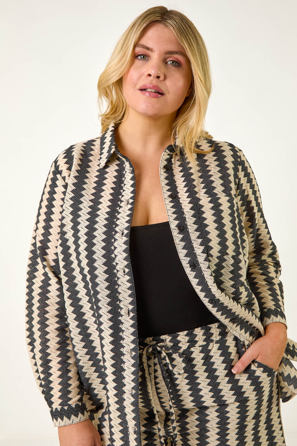 Black Curve Zig Zag Woven Shirt, Image 1 of 7