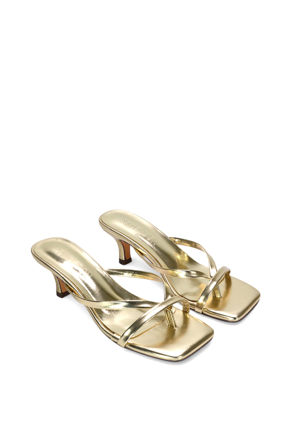 Gold XY LONDON Gold 'Tiana' Kitten Heel Sandal Mules With Toe Post, Image 3 of 6