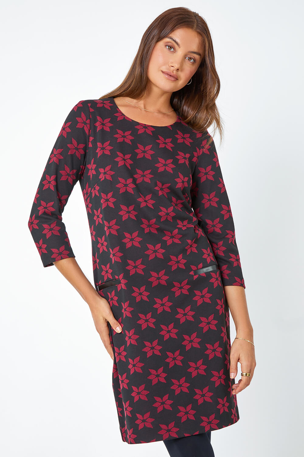Black Floral Print Shift Dress