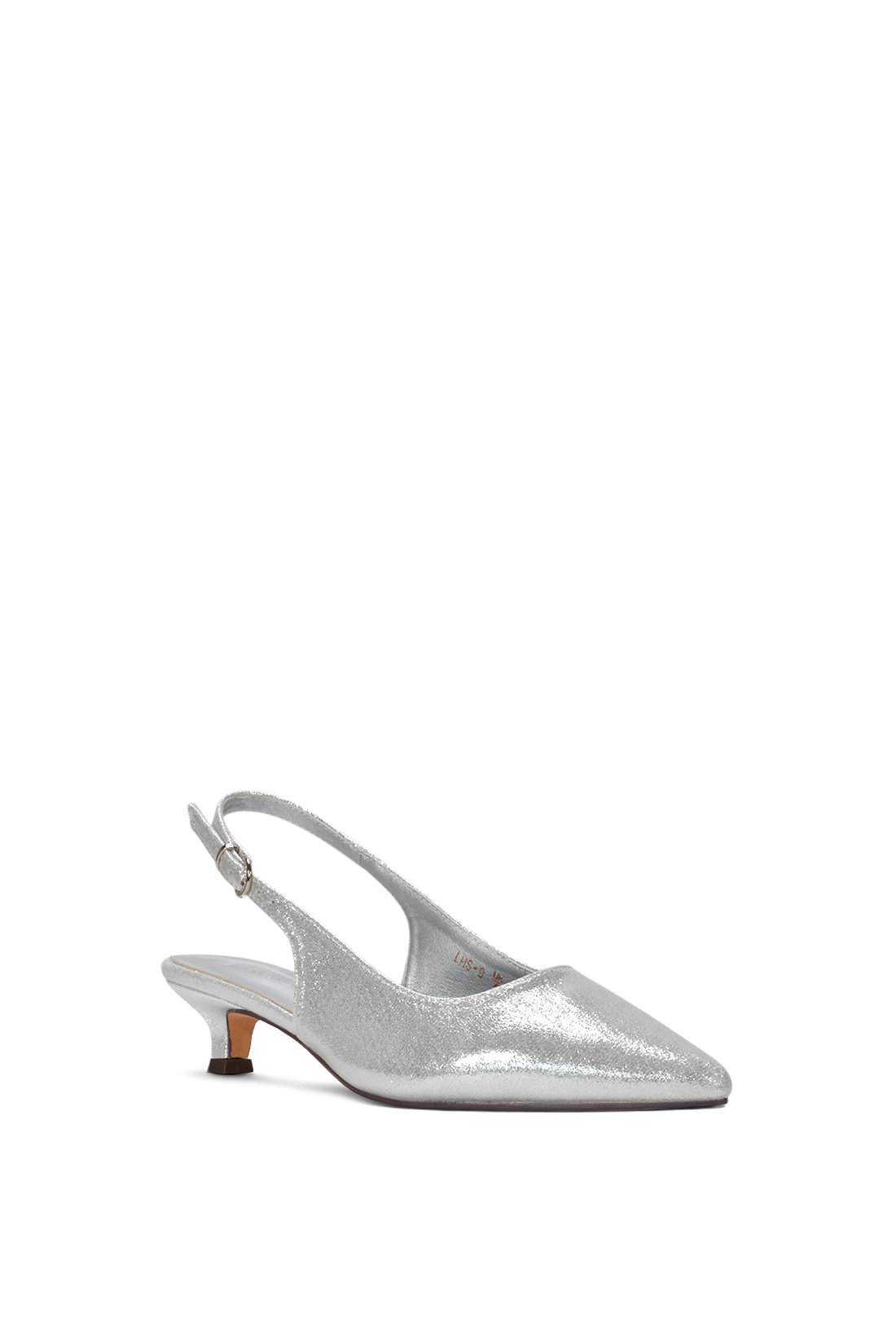 Silver Slingback Kitten Heel Court Shoes With Pointed Toe, Image 2 of 6