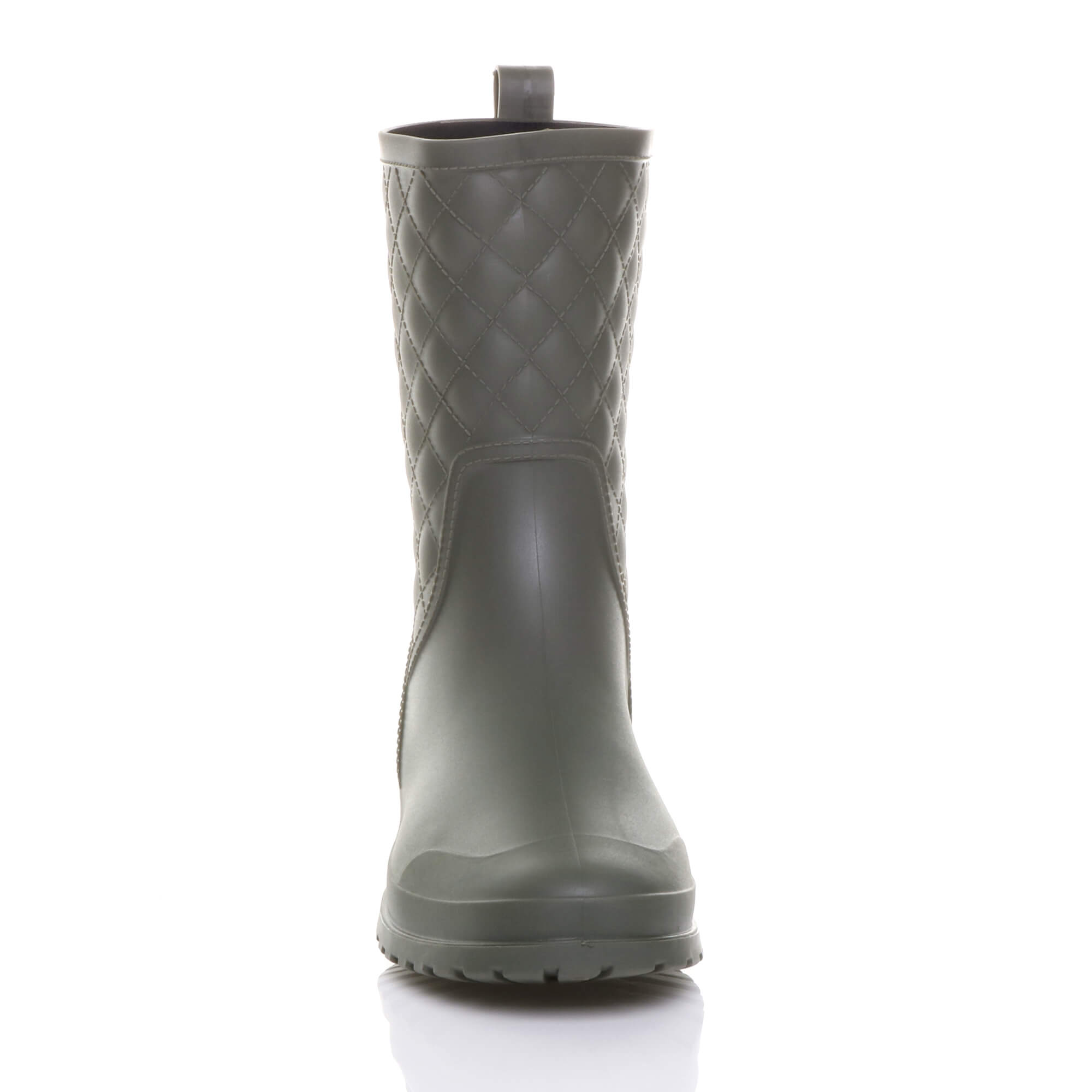 Khaki AJVANI Khaki Waterproof Wellingtons Quilted Ankle Boots Wellies, Image 6 of 6