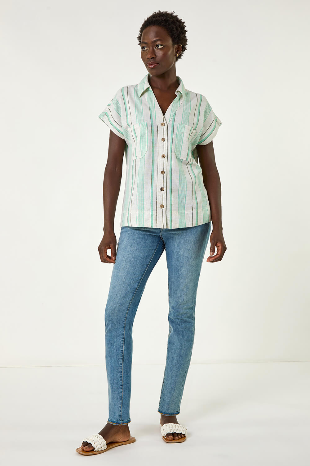  Stripes in Sky Blue Short Pleated Long Sleeve Show Shirt