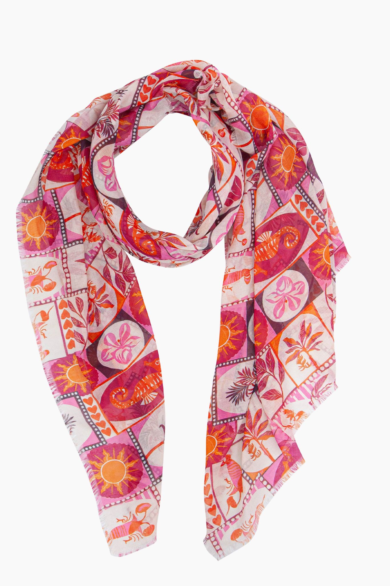 Pink Postcard Print Lightweight Scarf in Pink, Image 1 of 3
