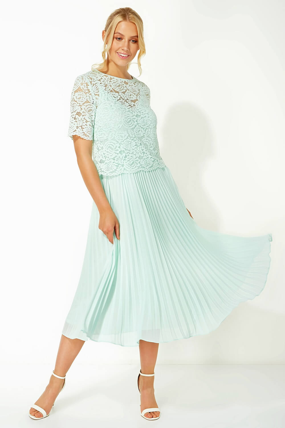 lace top pleated midi dress CLAIRE A-LINE PLEATED LACE MIDI DRESS | CULT MIA