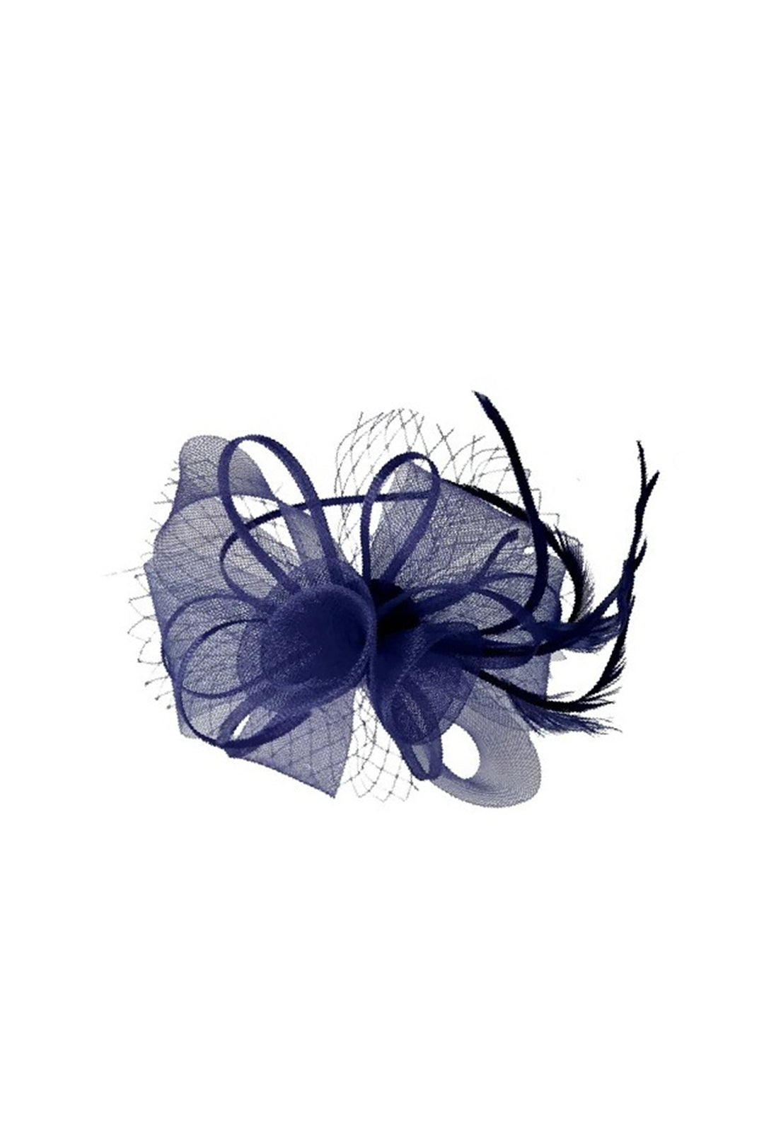 Navy Double Flower Feather Fascinator, Image 2 of 2