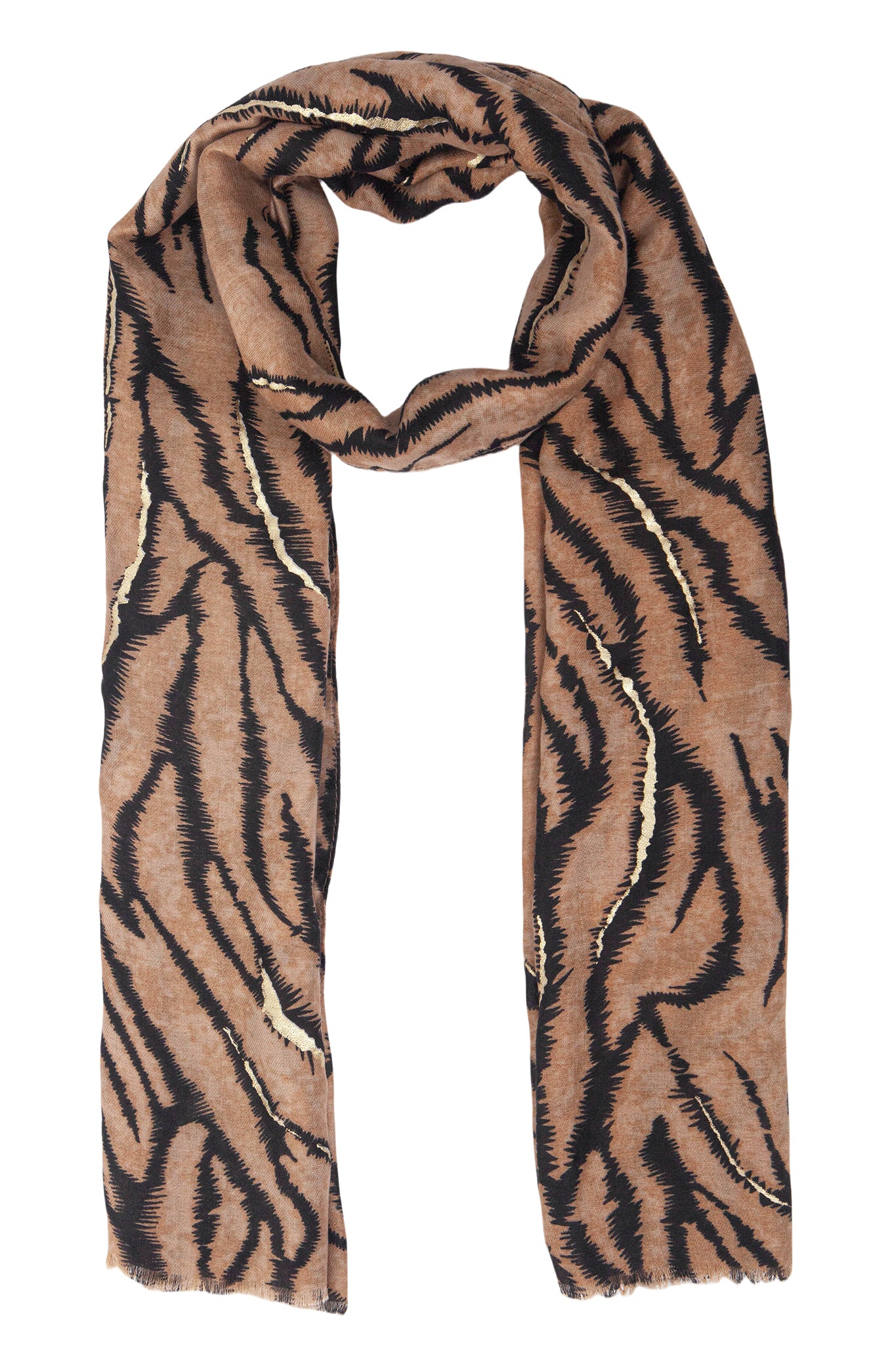 Brown Sarta Brown Tiger Stripe Lightweight Foil Scarf, Image 1 of 4