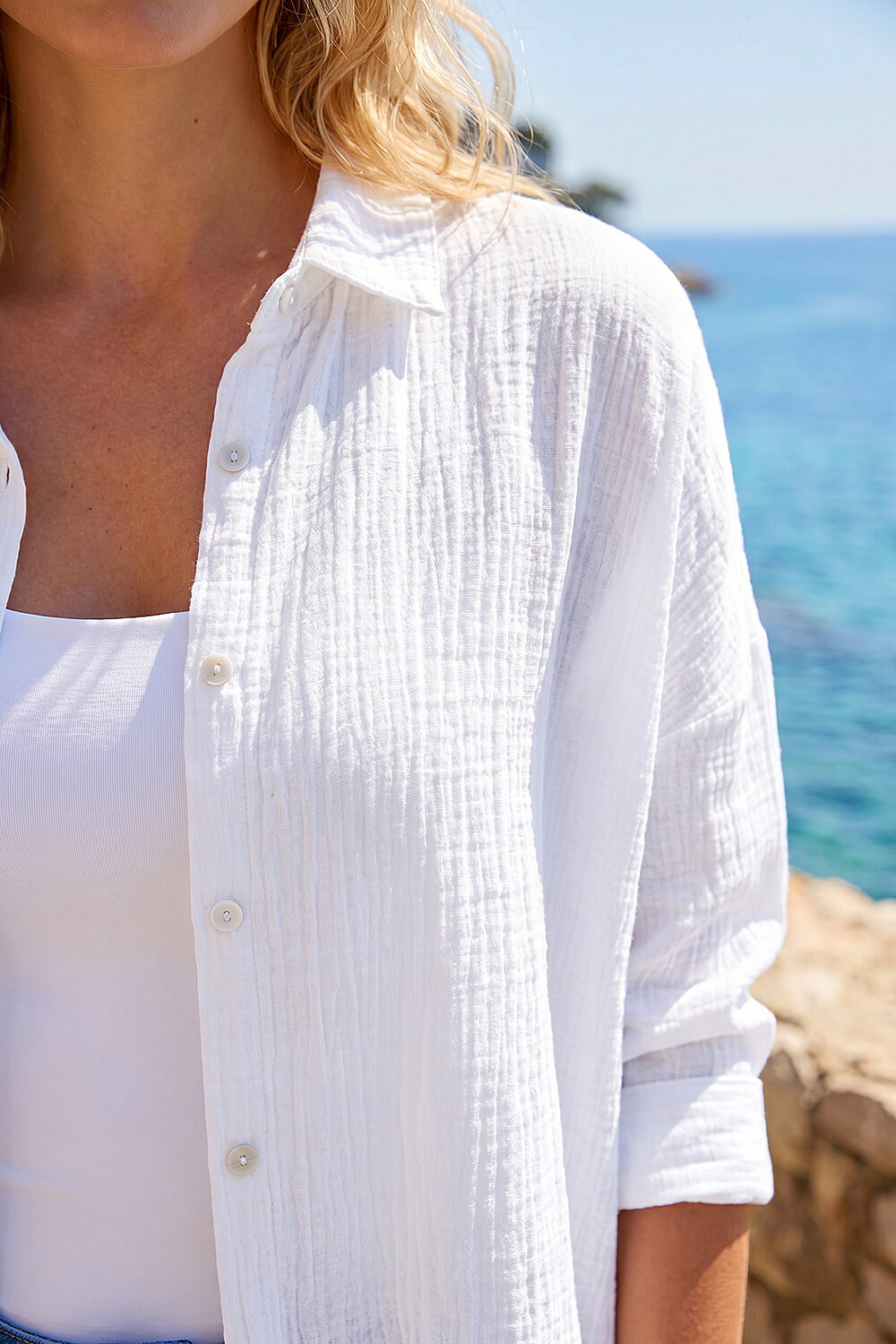 Ivory Cotton Textured Button Shirt, Image 5 of 4