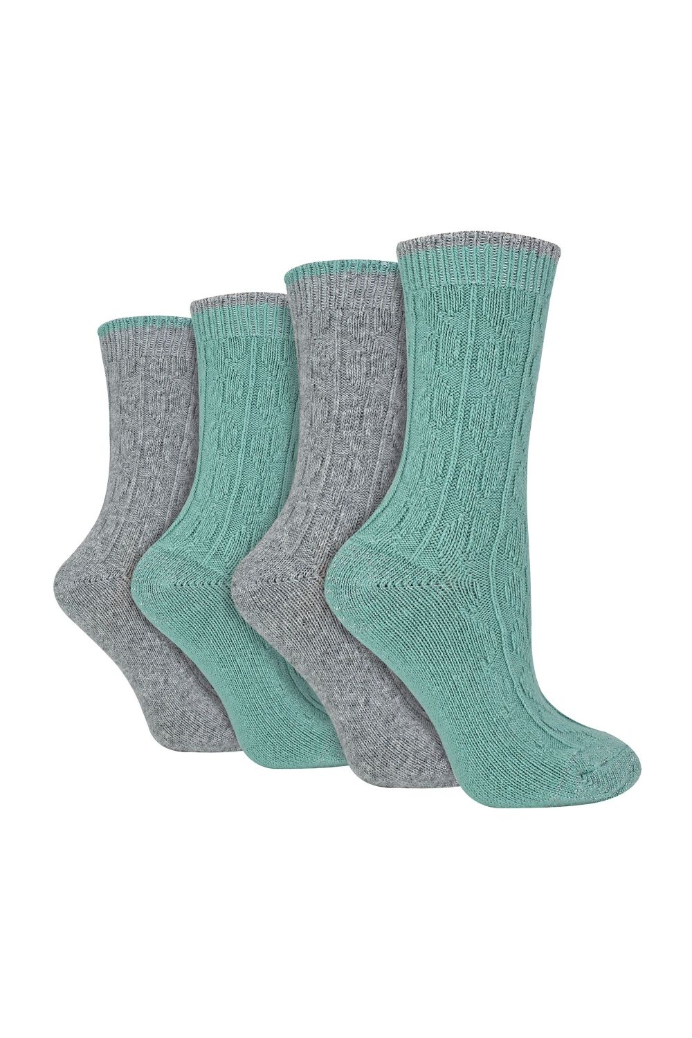 Grey 4 Pairs Cable Knit Glitter Socks, Image 1 of 3