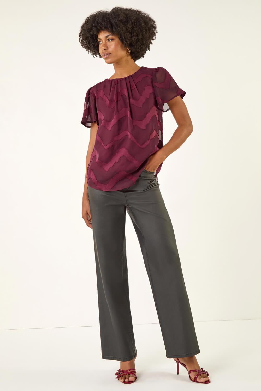 Wine Jacquard Zig Zag Top, Image 3 of 5