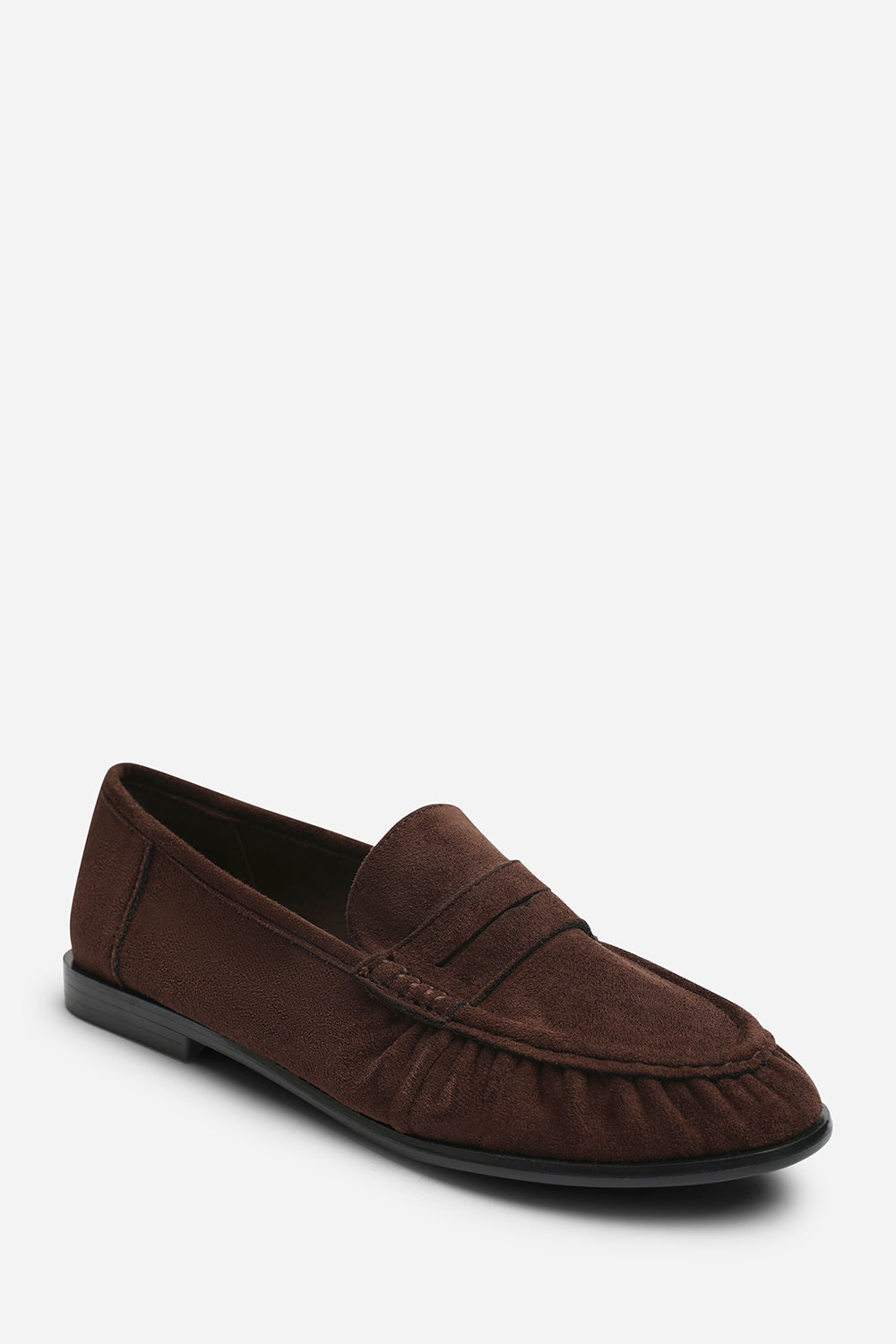 Dark Brown Charleigh Ruched Detail Flat Penny Loafers, Image 3 of 7