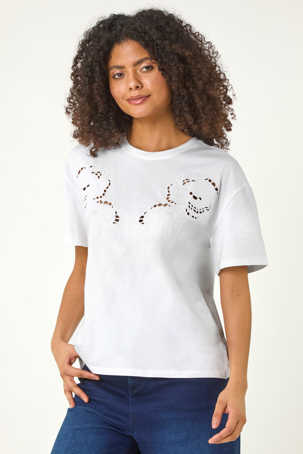 White Dusk Floral Cut Out T-Shirt, Image 5 of 5