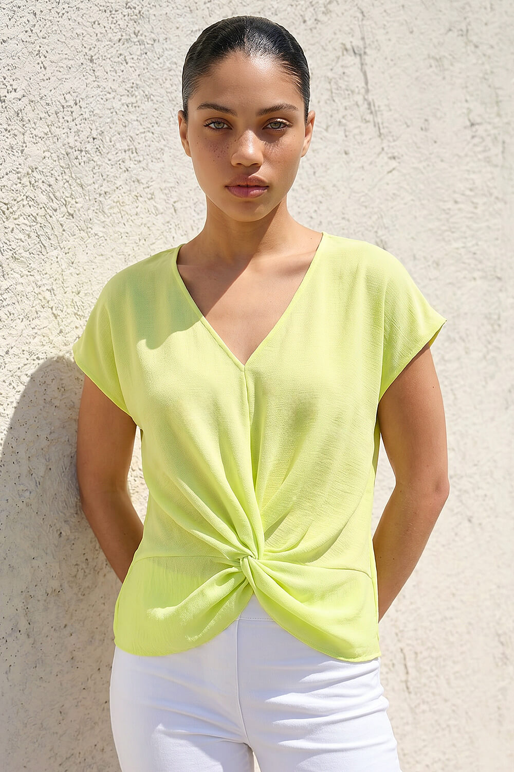 Yellow Petite Twist Hem Top, Image 1 of 4