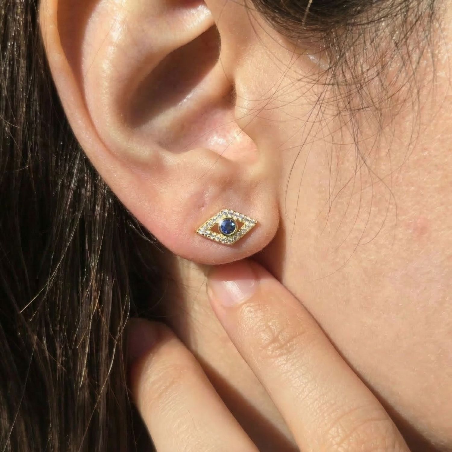 Gold Dainty Evil Eye Gold Plated Minimalist Stud Earrings, Image 2 of 5