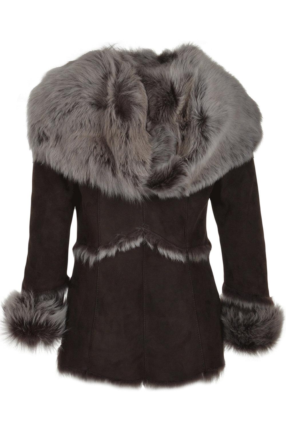 Brown 'Muna' Toscana Long Haired Shearling Jacket With Large Hood, Image 3 of 6