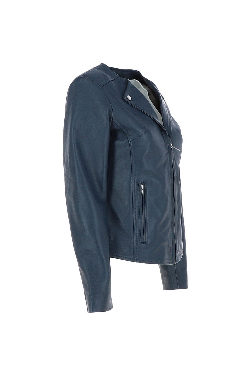Navy 'MB' Real Leather Fashion Biker Jacket, Image 4 of 5