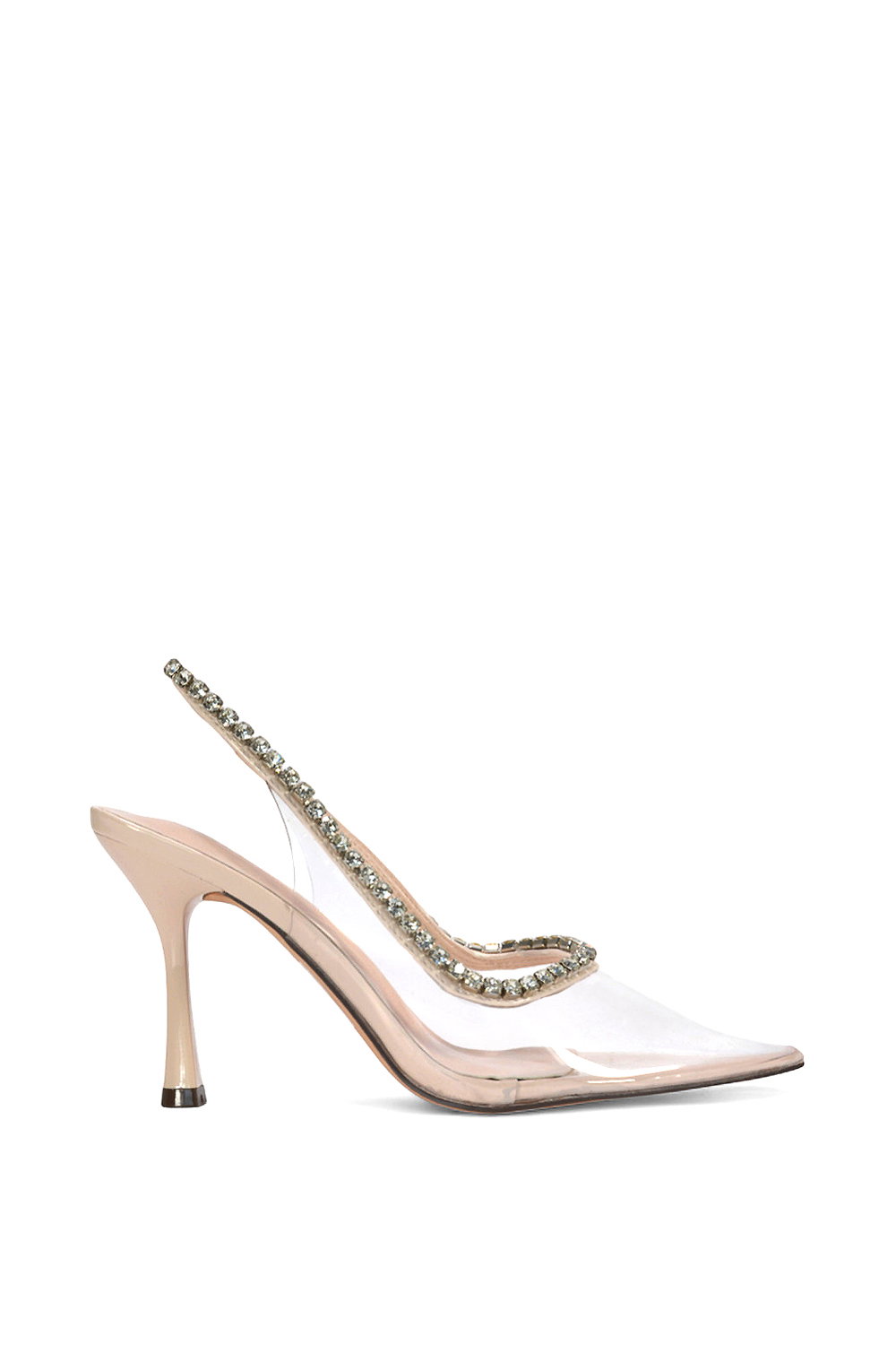 Metallic 'Beryl' High Heel Clear Perspex Pointed Toe Court Shoes With Jewels