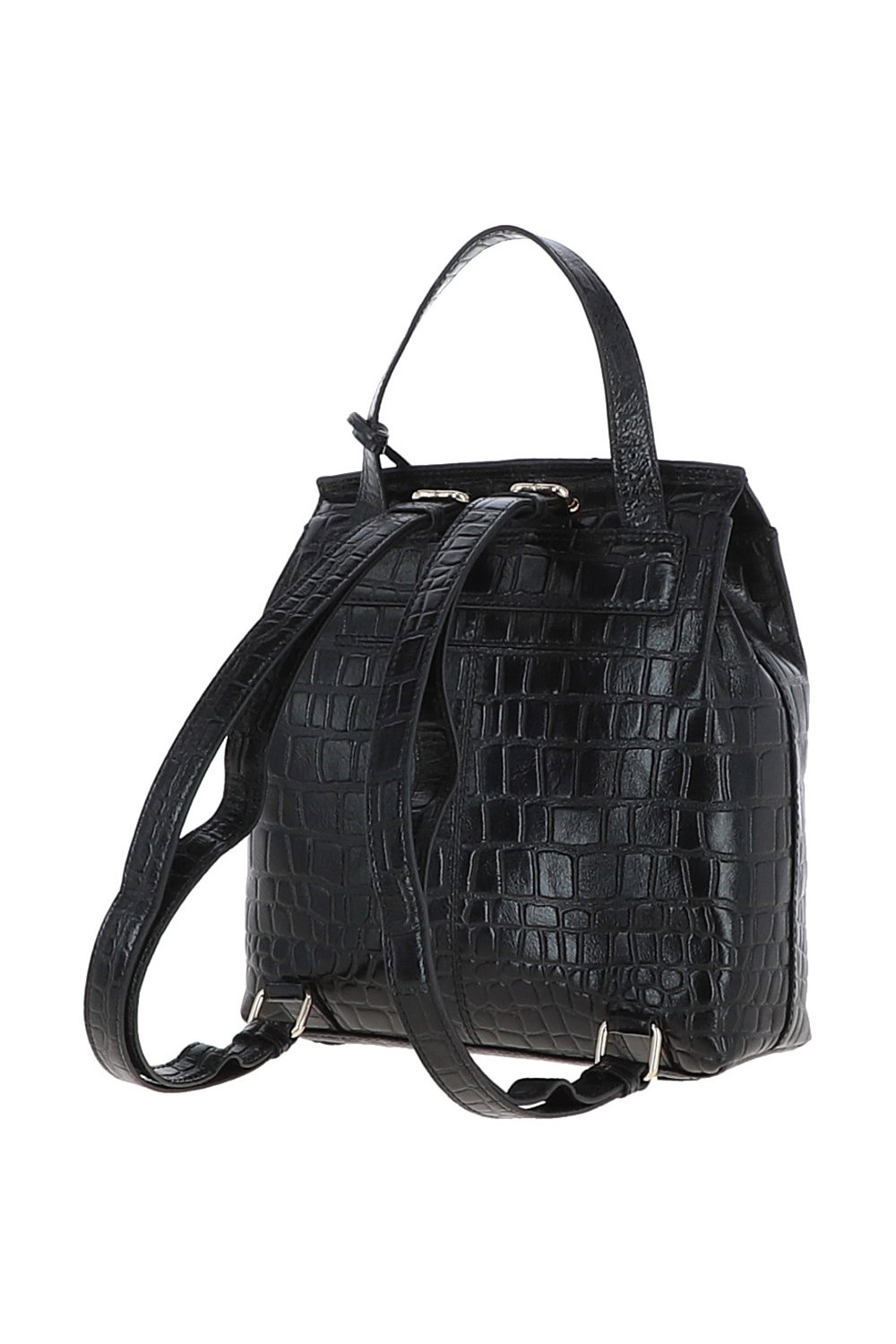Black Ashwood Leather Black Croc Print Real Leather Backpack, Image 3 of 3