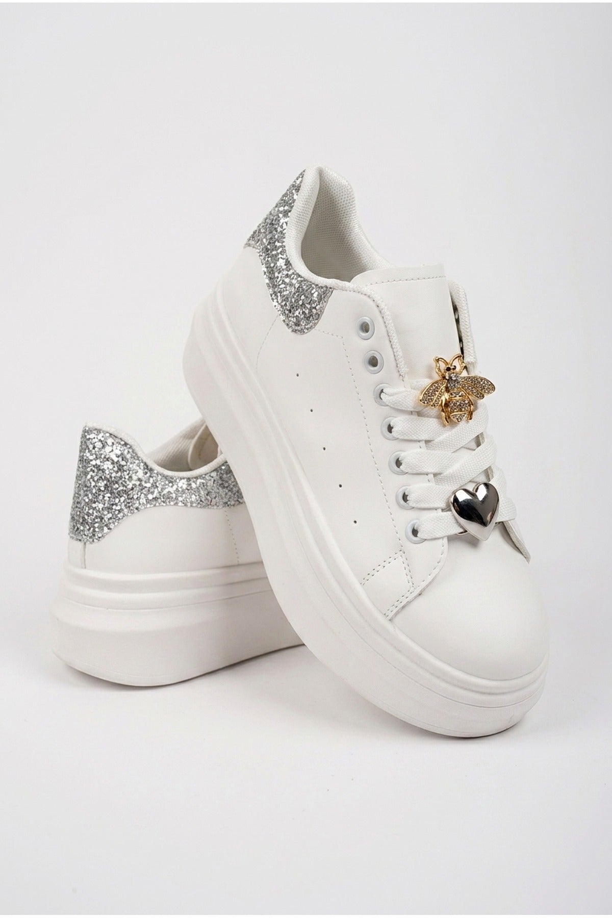 Silver iKrush Silver Sloane White Platform Trainers, Image 2 of 5