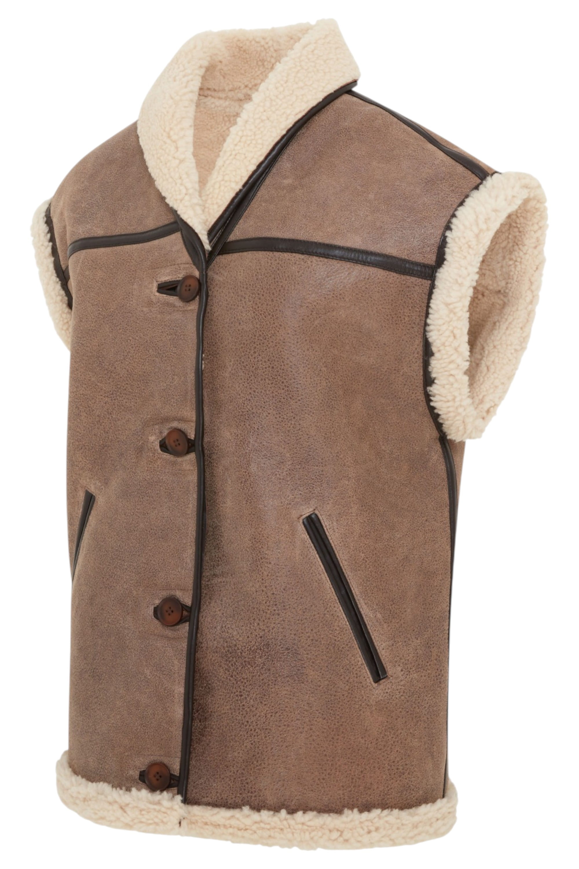 Brown Aviator Shearling Leather Gilet - Chevak, Image 2 of 7