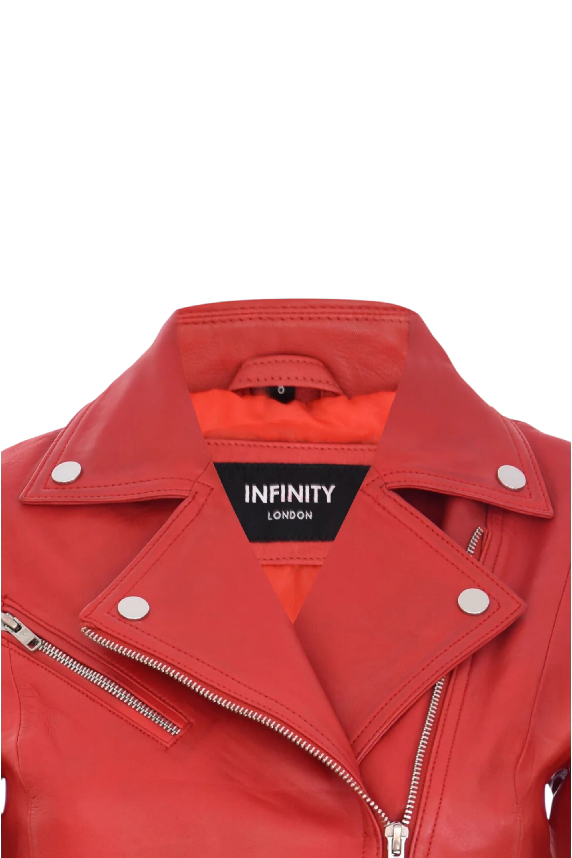 Red Womens Leather Biker Jacket-Matlock, Image 4 of 4