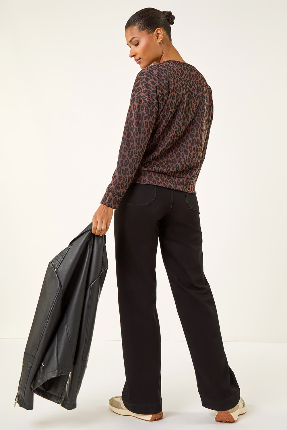 Chocolate Animal Print Metallic Stretch Top, Image 5 of 6