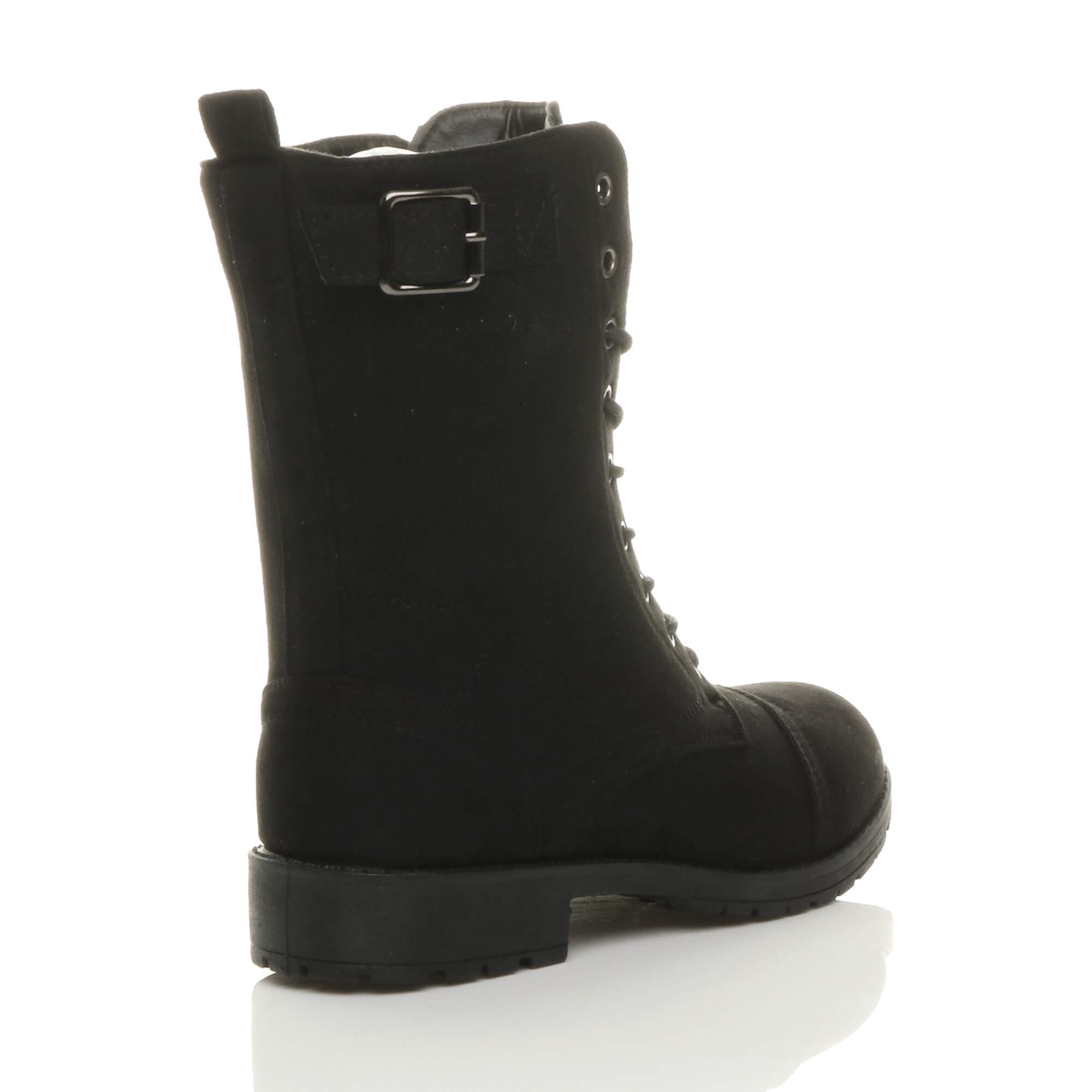 Black Lace Up Buckles Military Biker Ankle Boots, Image 4 of 6