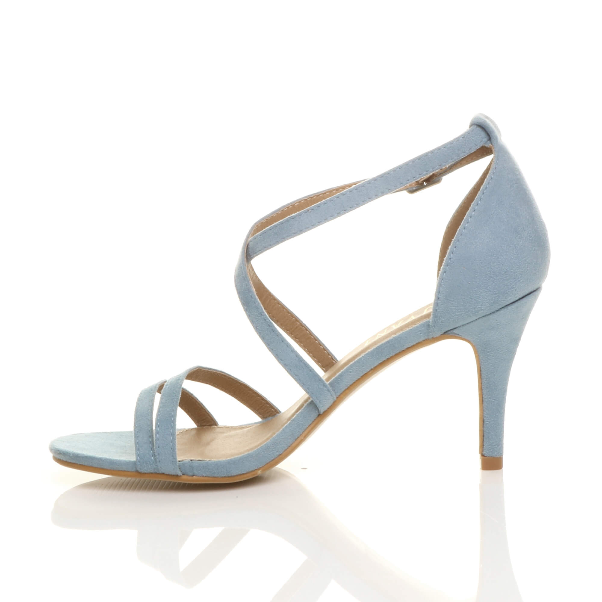 Light Blue AJVANI Light Blue High Heel Crossed Straps Buckle Strappy Sandals, Image 3 of 6