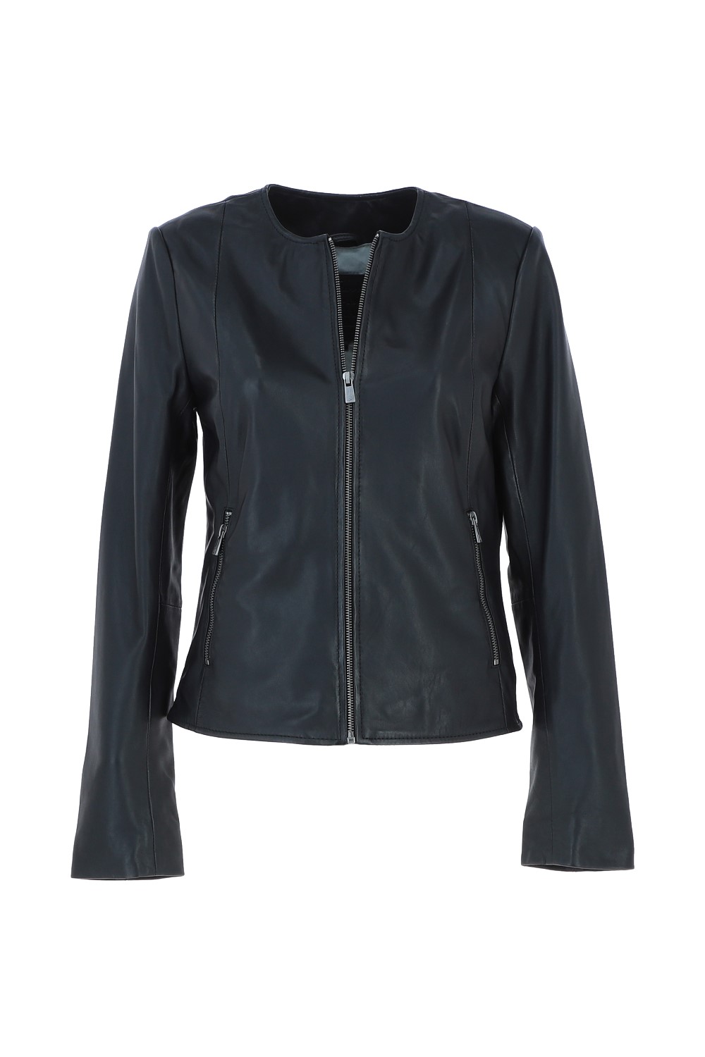 Black Ashwood Leather Black 'Corina' Collarless Casual Leather Jacket, Image 2 of 5