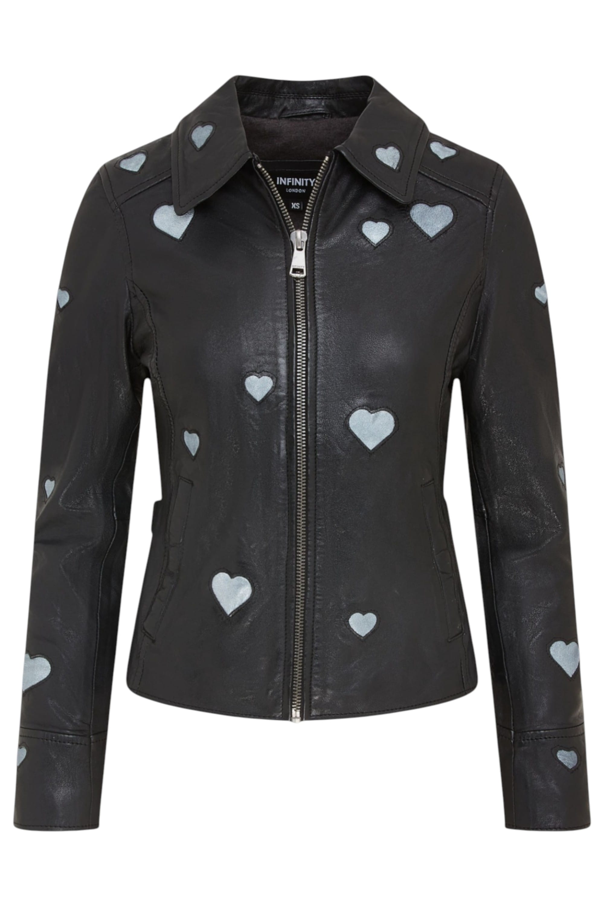 Charcoal Leather Hearts Biker Jacket - Wynyard, Image 2 of 6