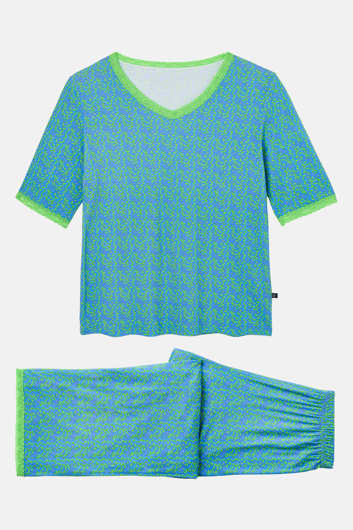 Blue Fluorescent British Boxers Blue Fluorescent "Blooming Fabulous" Bamboo Lace Pyjama Set, Image 4 of 6