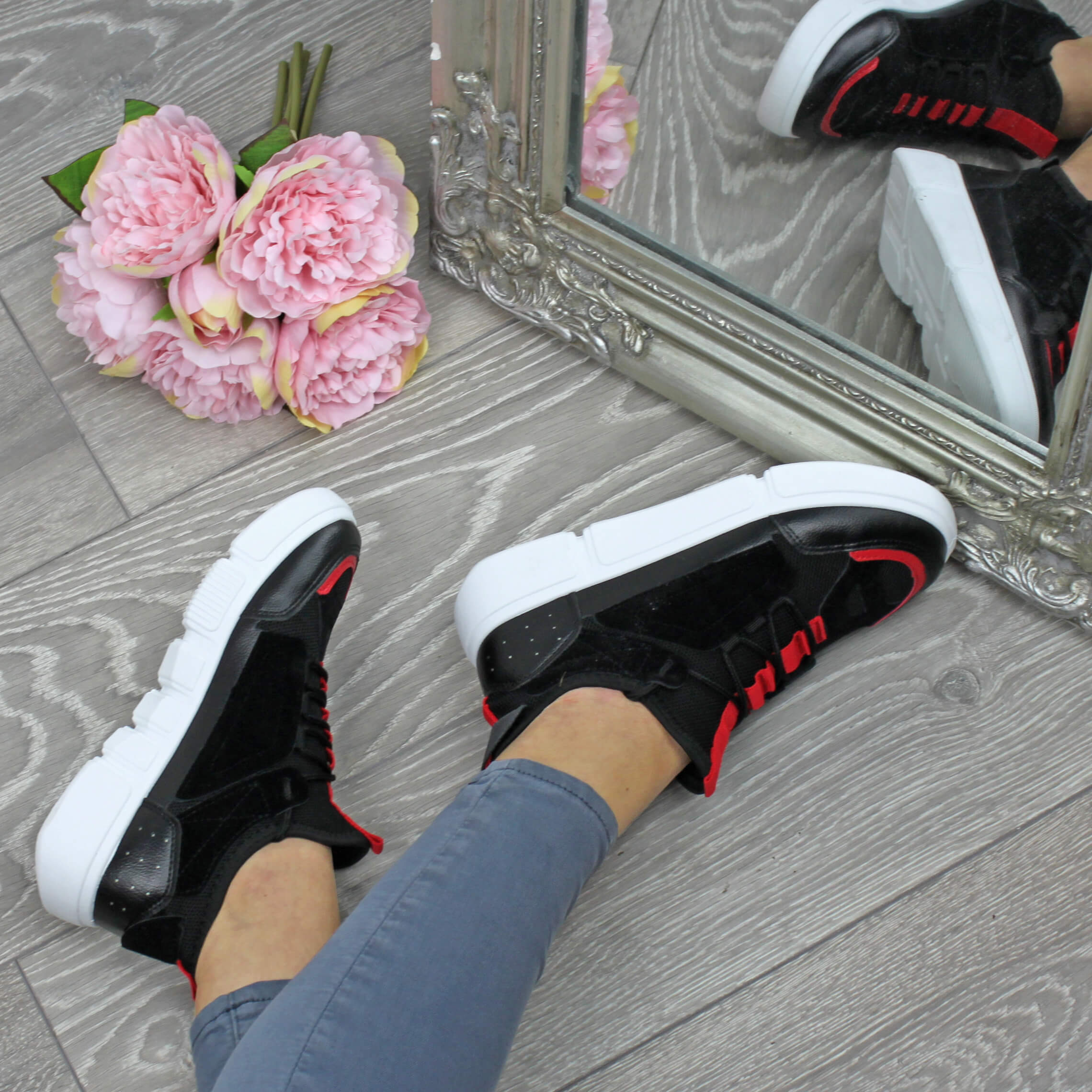 Black Retro Trainers Hi Tops, Image 5 of 6