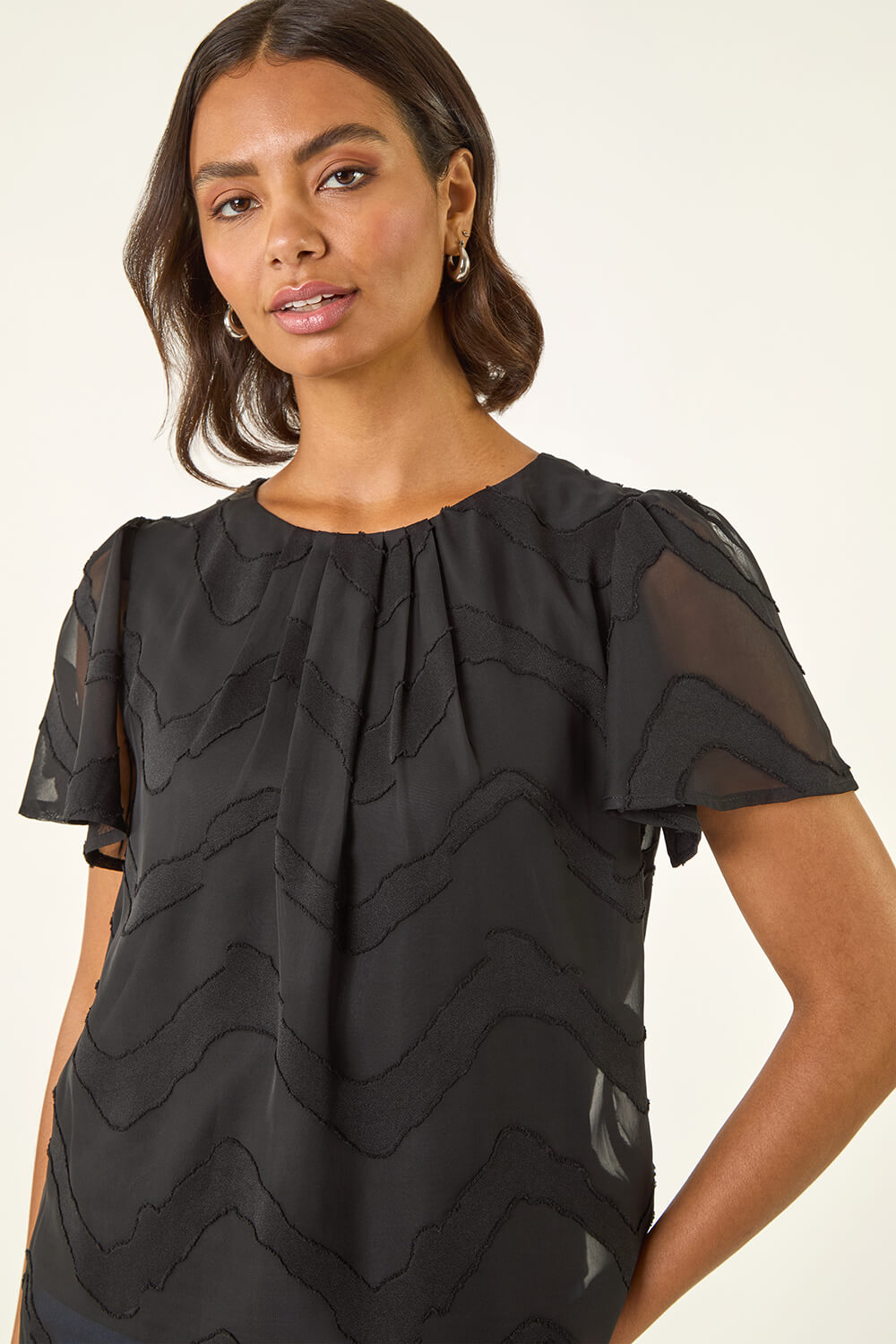 Black Jacquard Zig Zag Top, Image 3 of 5
