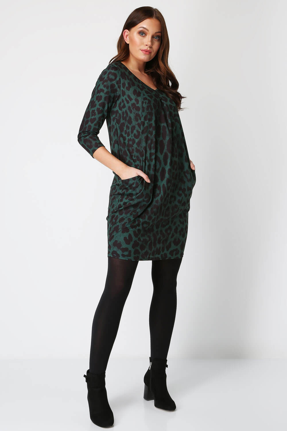 Green Animal Leopard Print Slouch Dress, Image 3 of 5