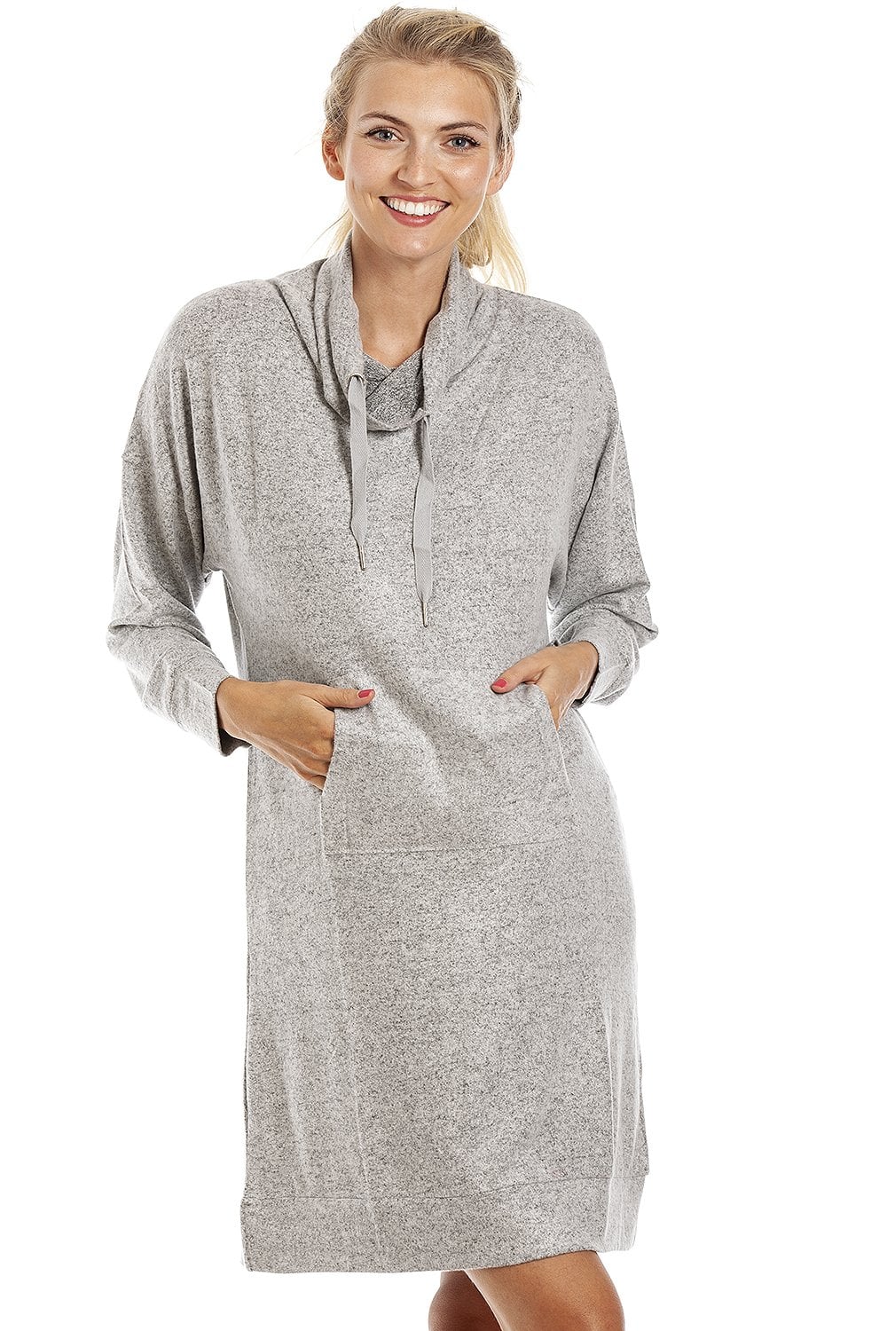 Grey Camille Lingerie Grey Long Sleeve Cowl Neck Lounger, Image 1 of 4