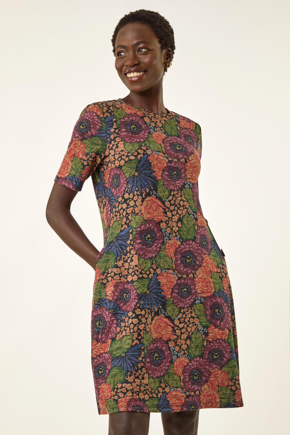 Multi Floral Shift Buttoned Dress, Image 3 of 5