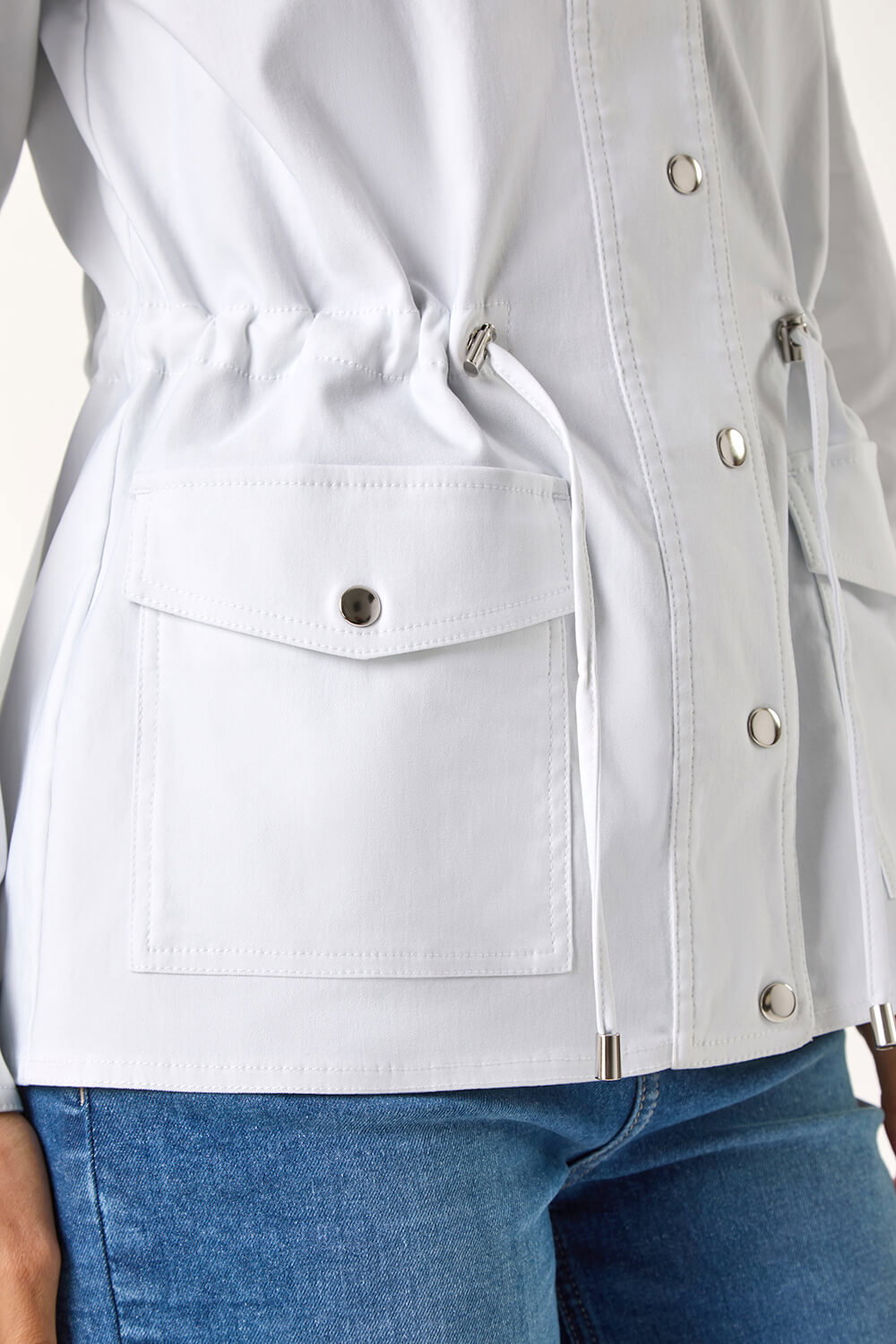 White Buttoned Stretch Safari Jacket, Image 6 of 7