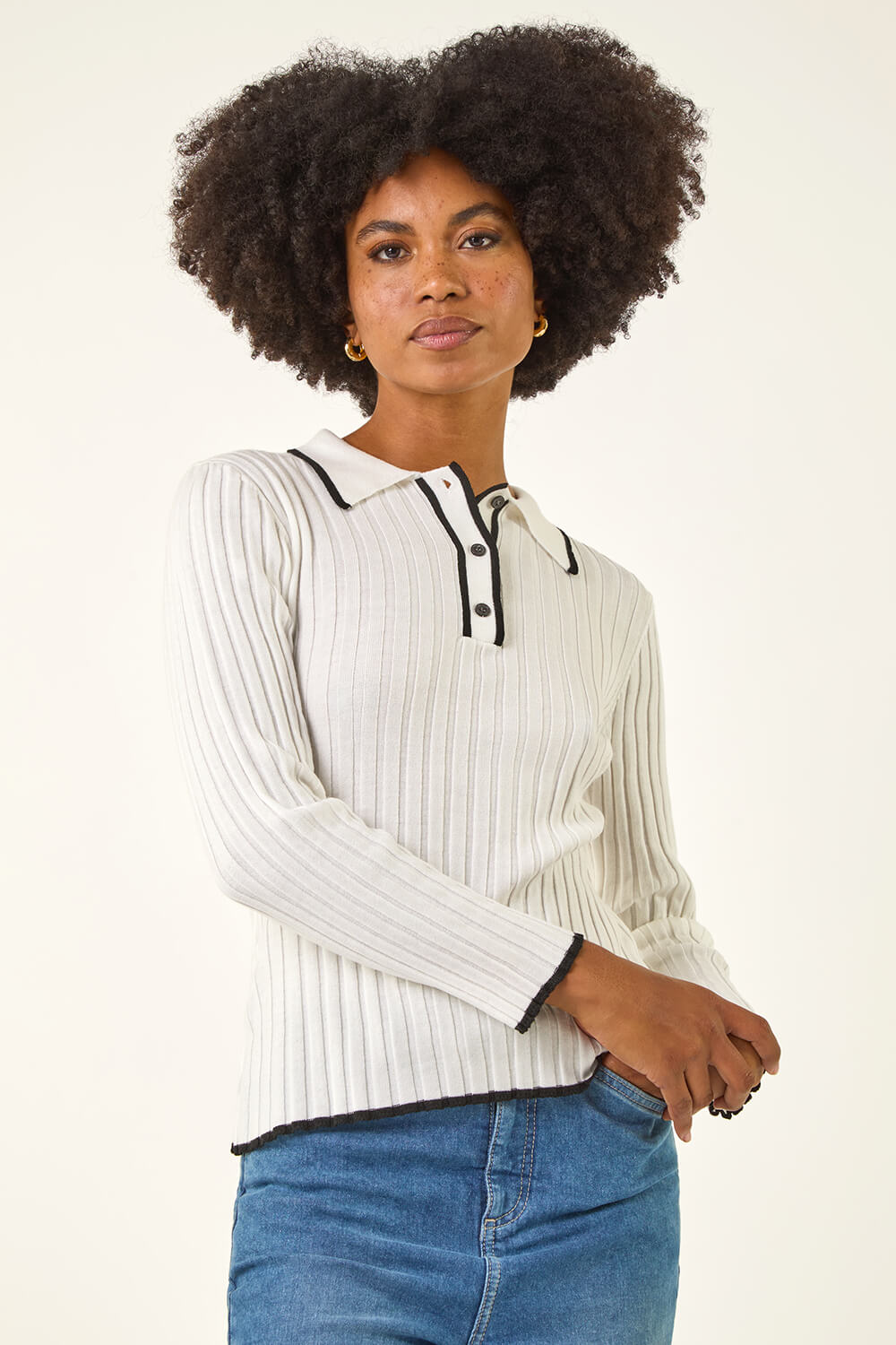Ivory Textured Colour Block Knit Jumper , Image 5 of 5