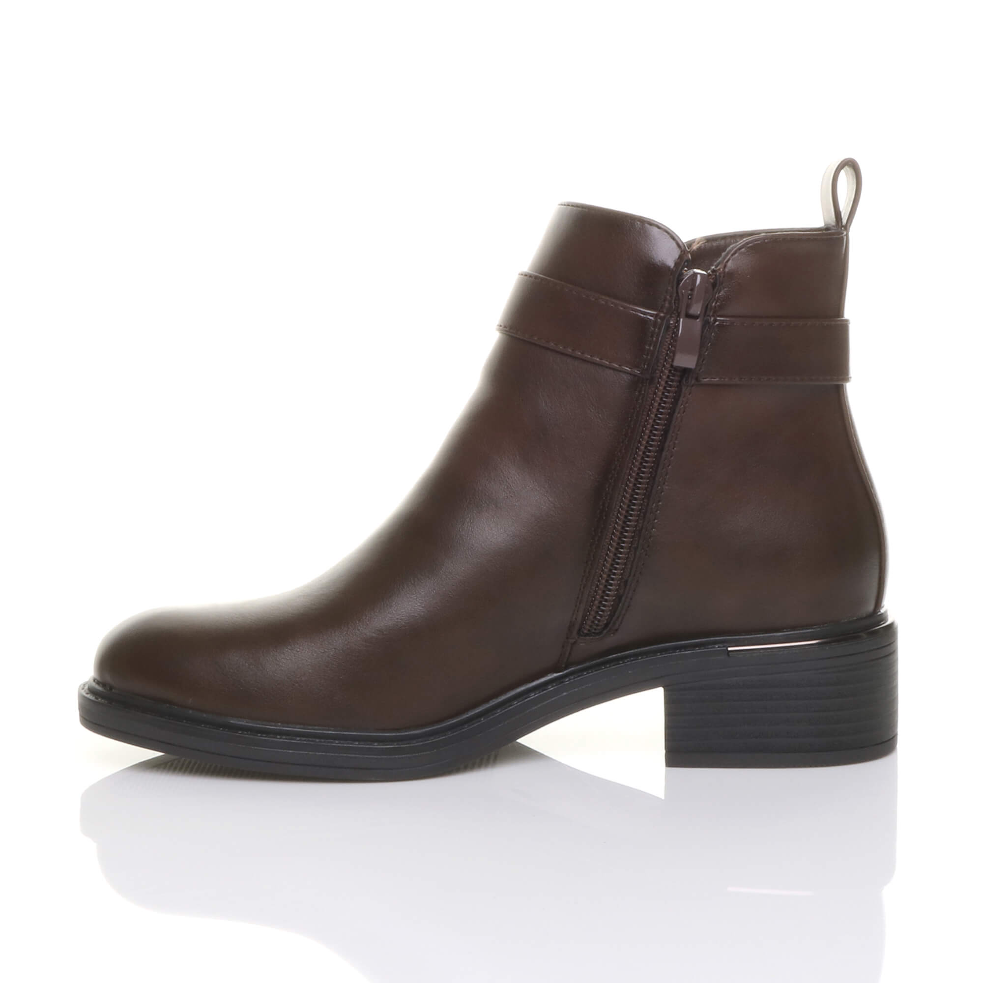 Brown AJVANI Brown Flat Low Heel Ankle Boots, Image 3 of 6