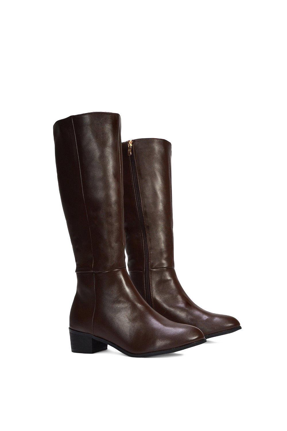 Brown XY LONDON Brown ‘Anne’ Knee High Boots with Low Block Heel, Image 3 of 6
