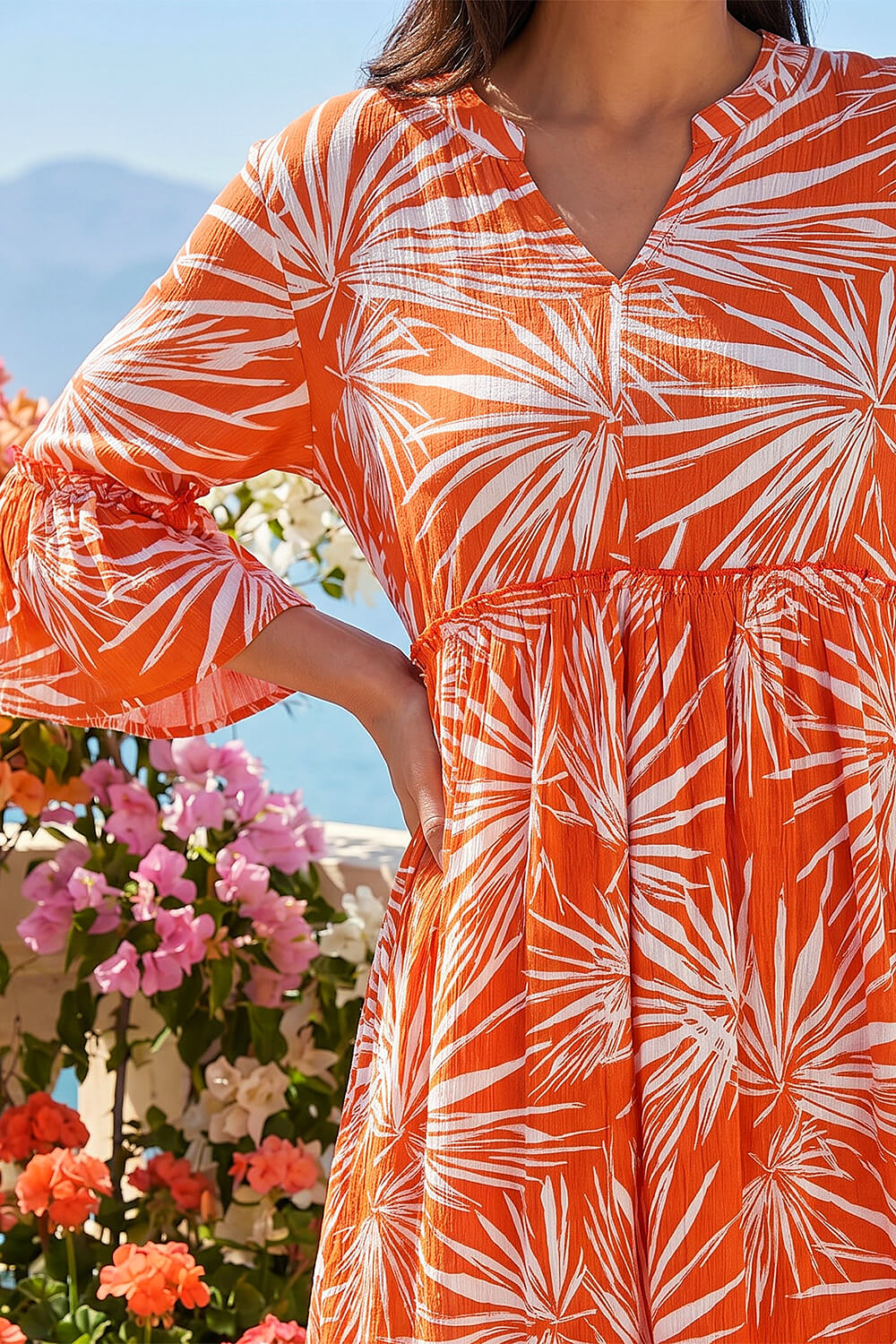 ORANGE Abstract Print Crinkle Smock Dress, Image 5 of 4