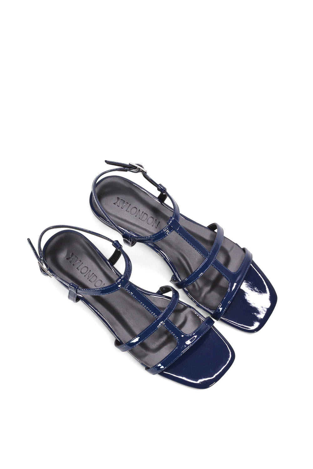 Navy XY LONDON Navy 'Danielle' Flat Strappy Caged Square Toe Sandals With Buckle, Image 6 of 6