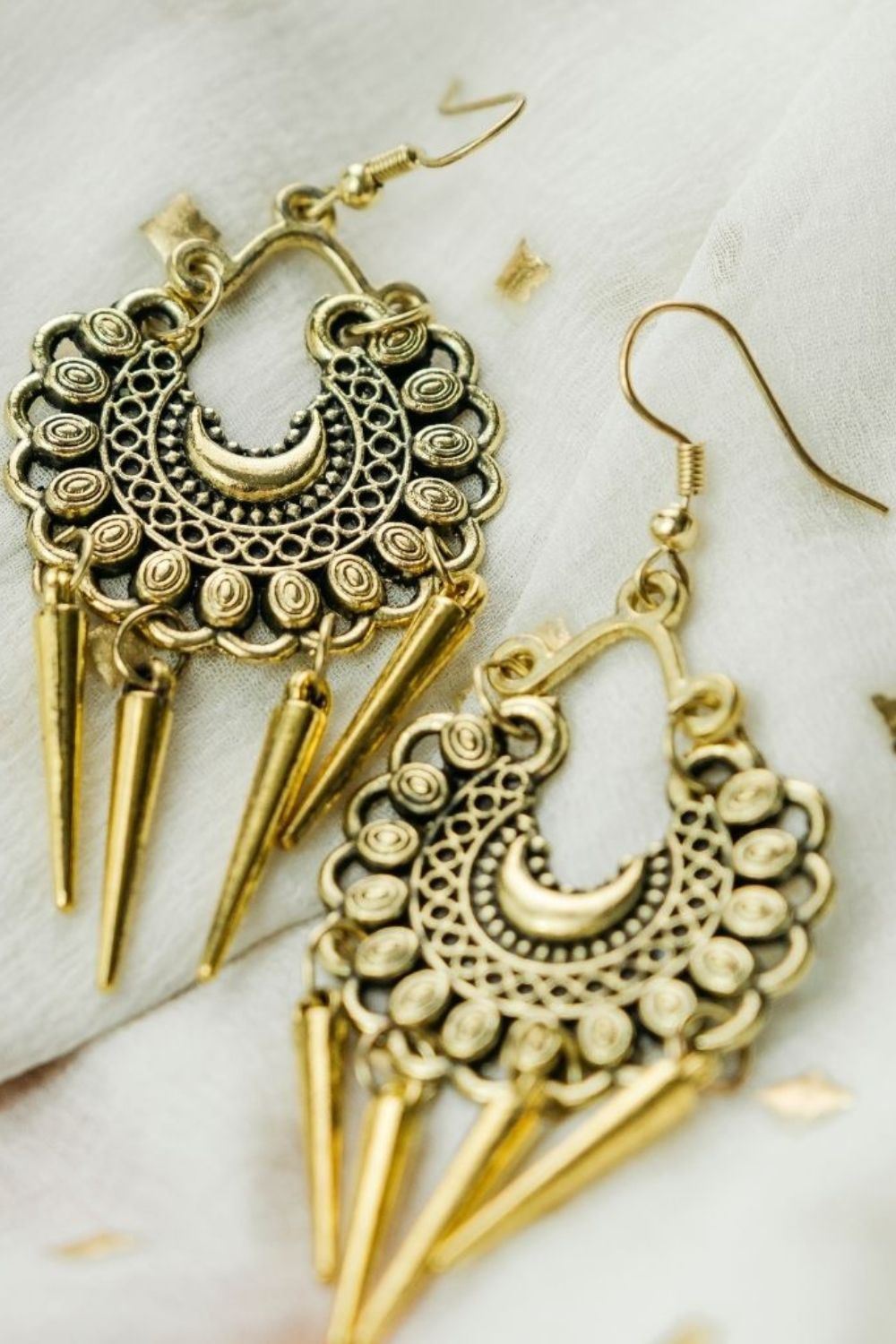 Gold Oxidised Boho Indian Drop Jhumkis, Gold 3 cm, Image 2 of 2